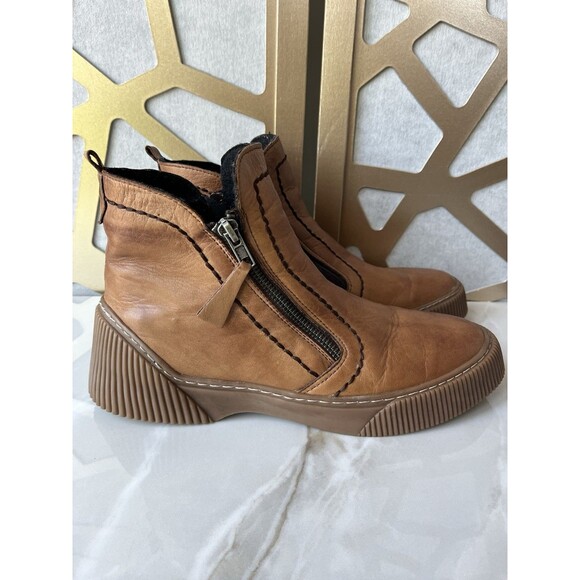 SPRING STEP KELKO Zip Flat Ankle BOOTS Bootie Leather Tan Sz 41 Us 9.5 10 - Picture 5 of 14